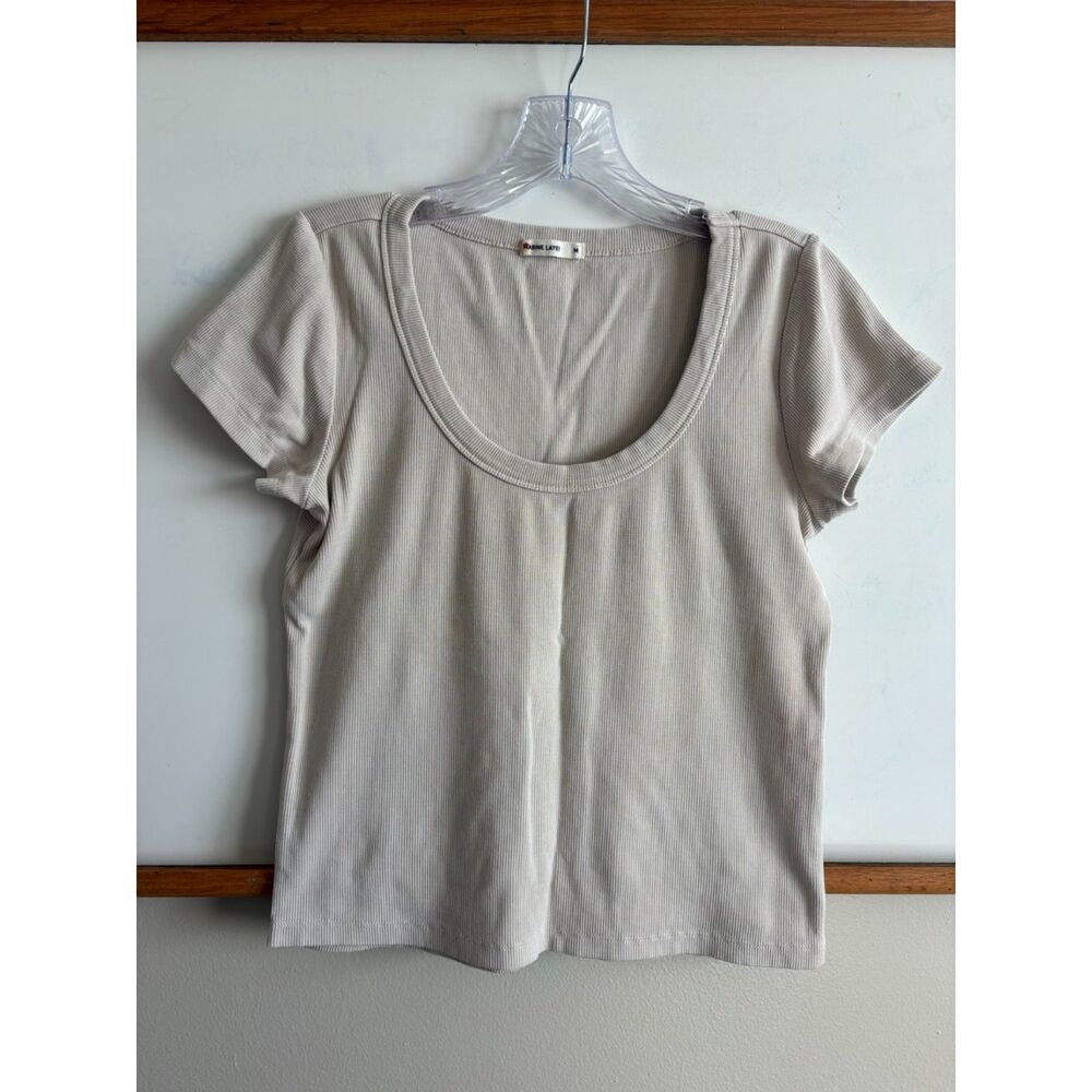 Marine Layer Lexi Rib Sun-In Scoop Tee, Tan, Size M